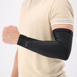 X601R-BK_X-Fitness Dual Layer Compression Arm Sleeves Black_onBody 3.jpg