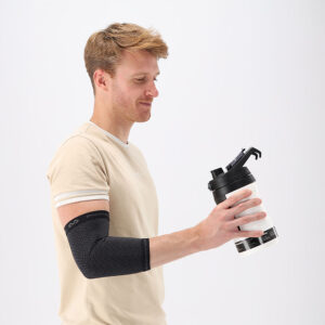 X607R-BK_X-Fitness Dual Layer Compression Elbow Sleeves Black_onBody 2.jpg