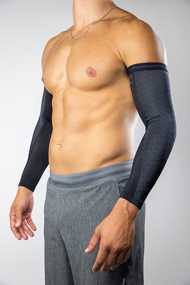 X601R-BK_X-Fitness Dual Layer Compression Arm Sleeves Black_onBody.jpg