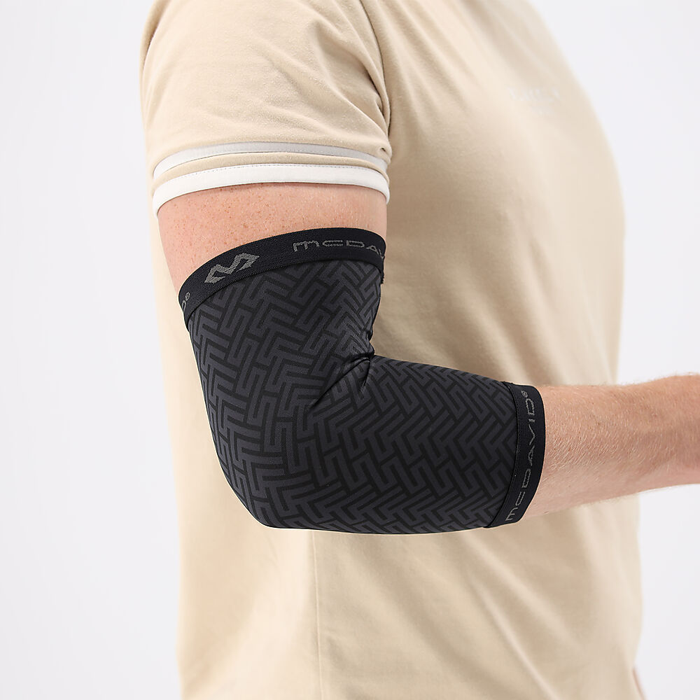 X607R-BK_X-Fitness Dual Layer Compression Elbow Sleeves Black_onBody.jpg